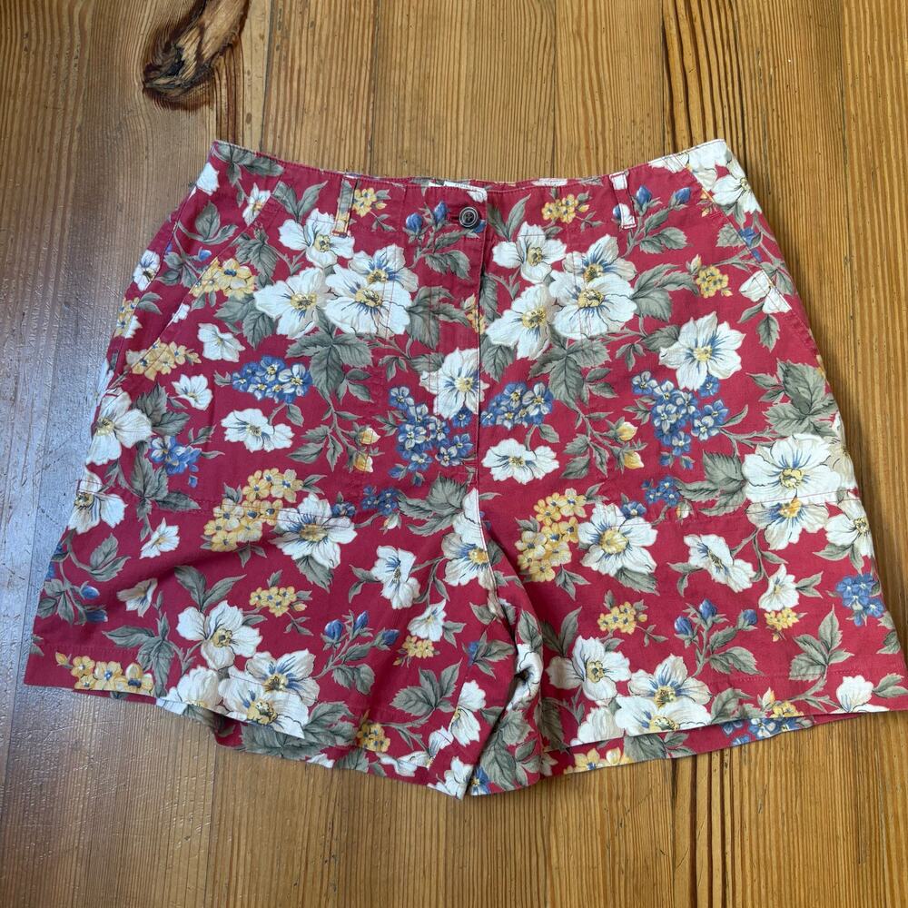Jones New York 90s red floral linen blend shorts‎ SIZE 12P